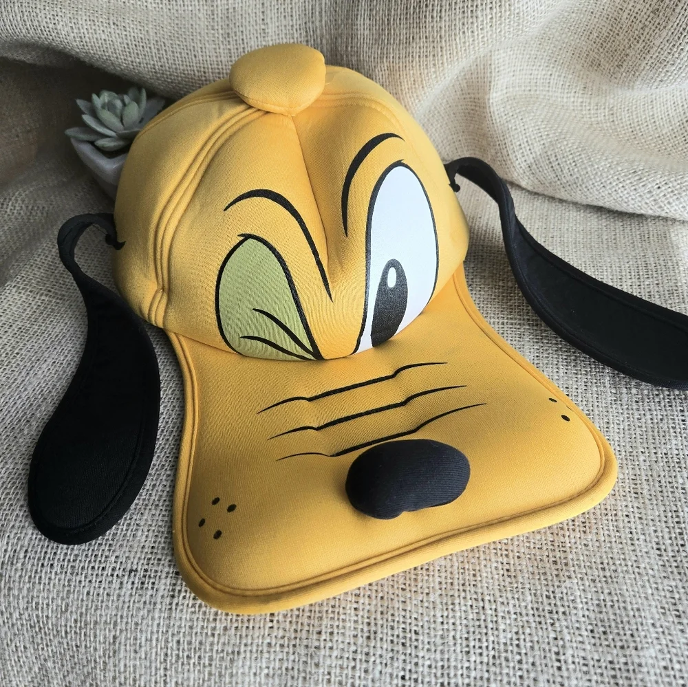 Disney Pluto Hat 3D Foam W/ Long Floppy Ears, Yellow. Great For Halloween